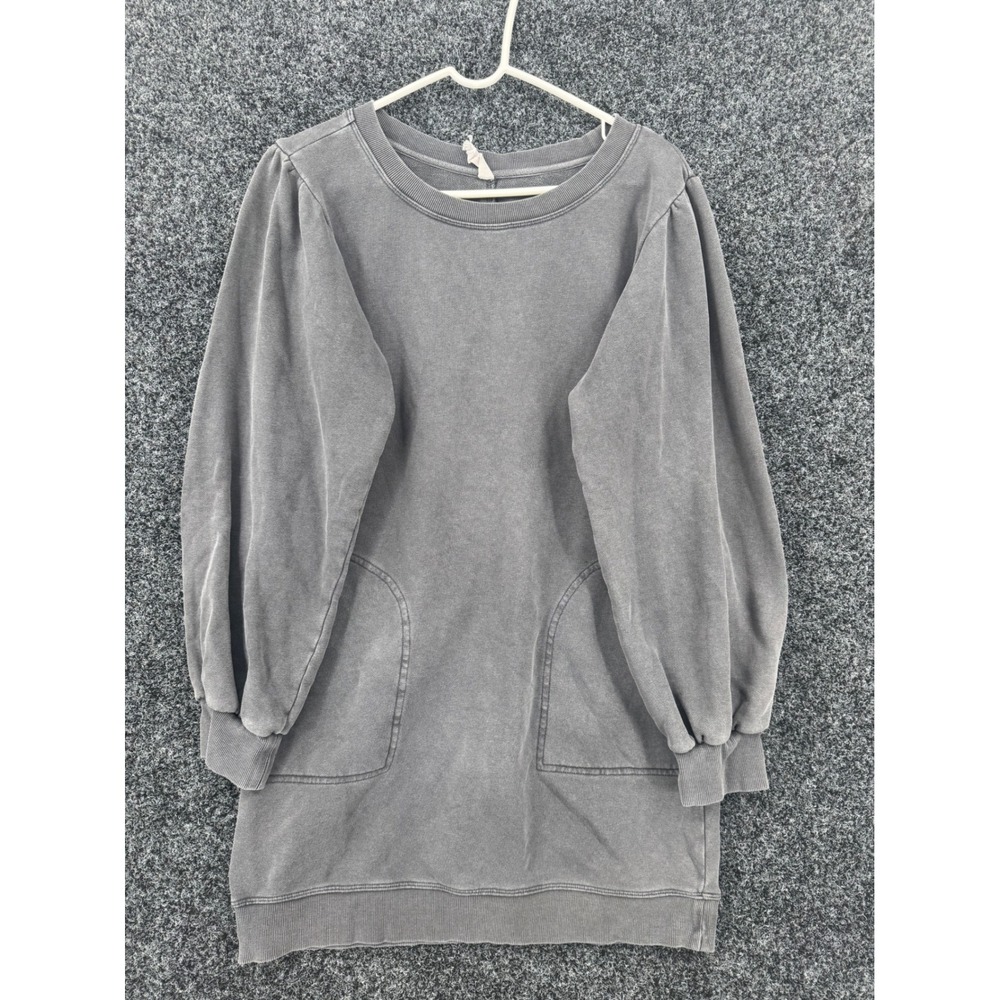 Daily Practice Anthropologie Gray Puff Sleeve Sweatshirt Dress Pockets Small